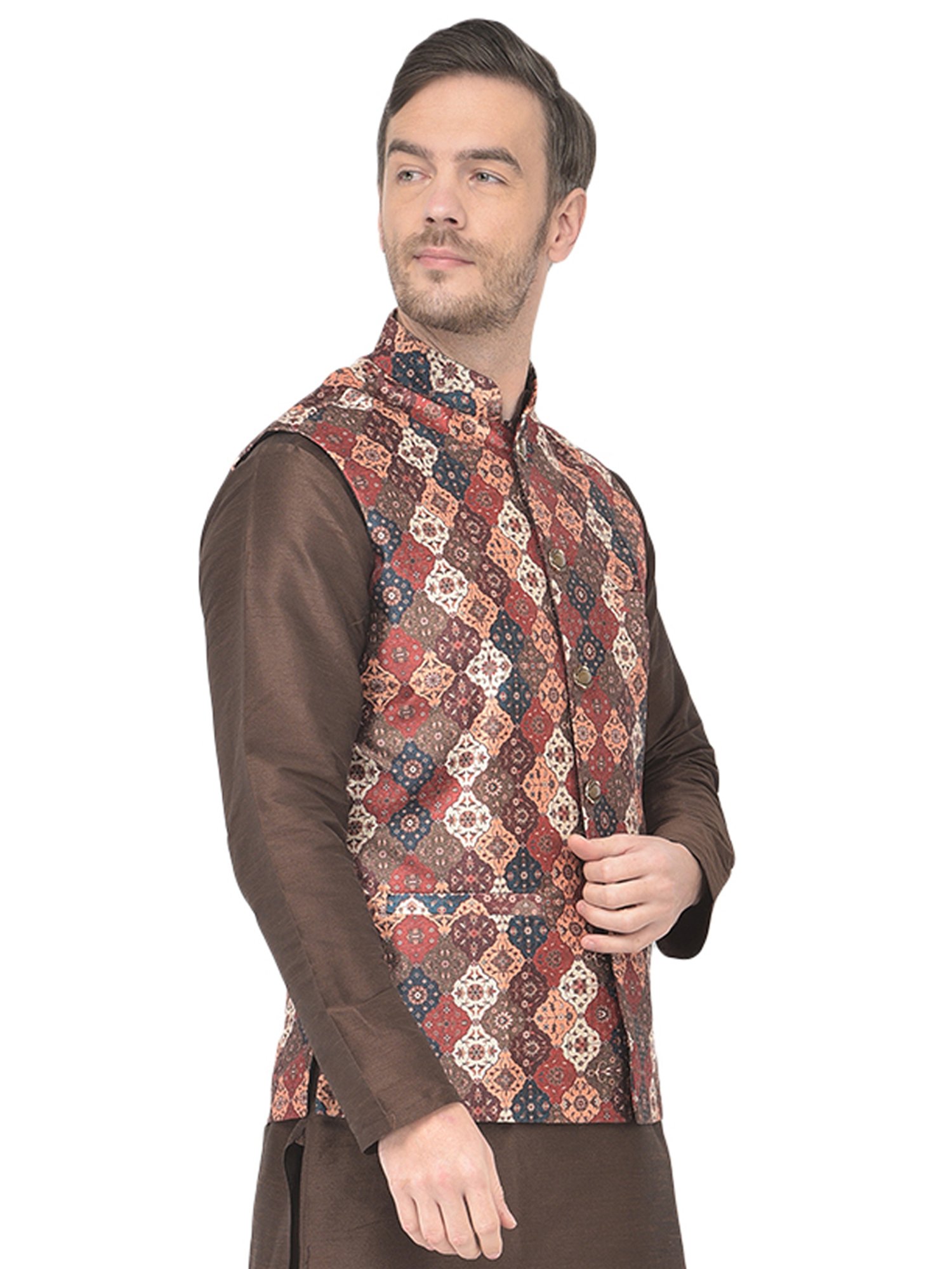 SG LEMAN Multi Regular Fit Printed Nehru Jacket