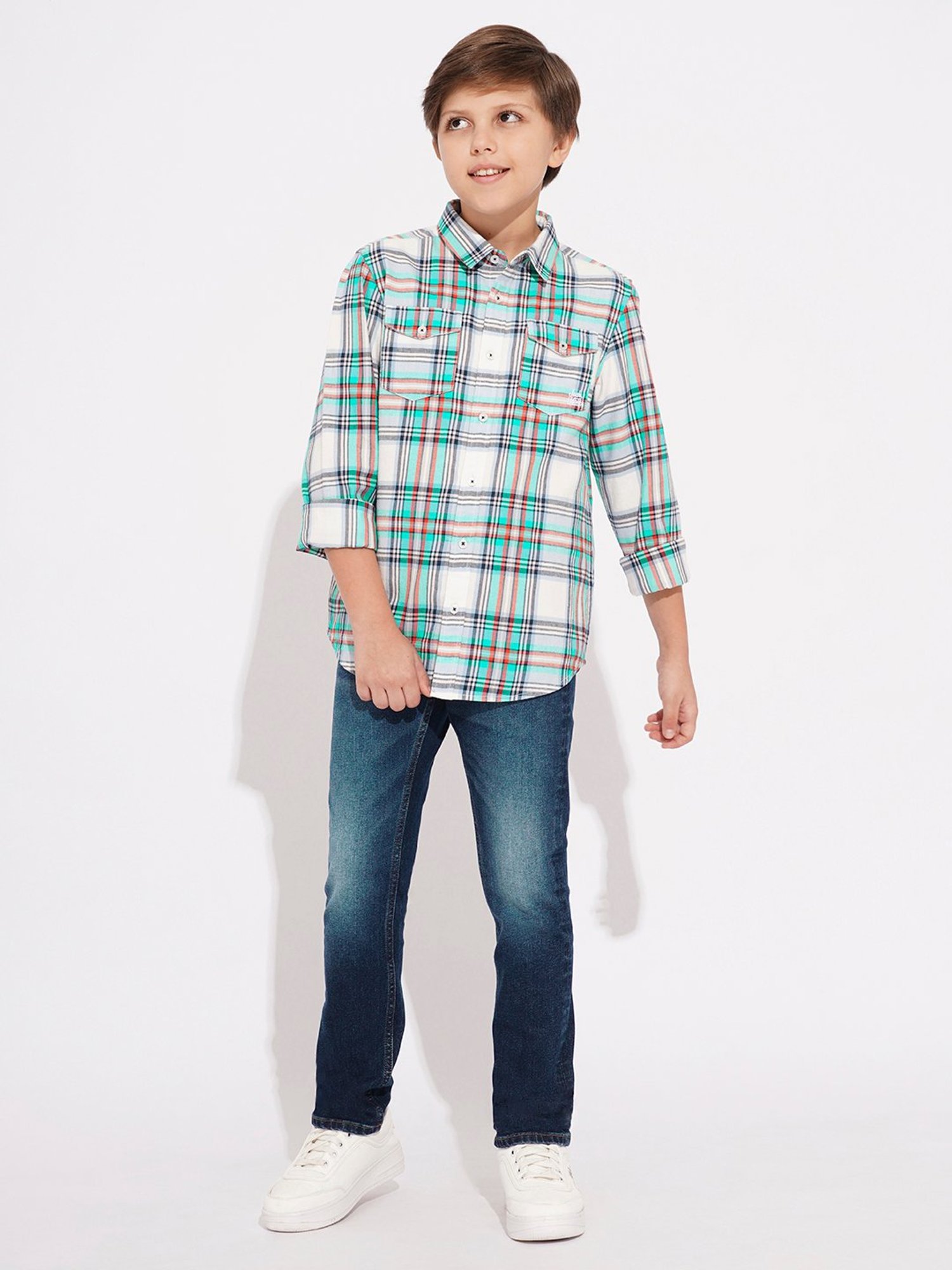 Jack & Jones Junior Boys White Cotton Checkered Shirt
