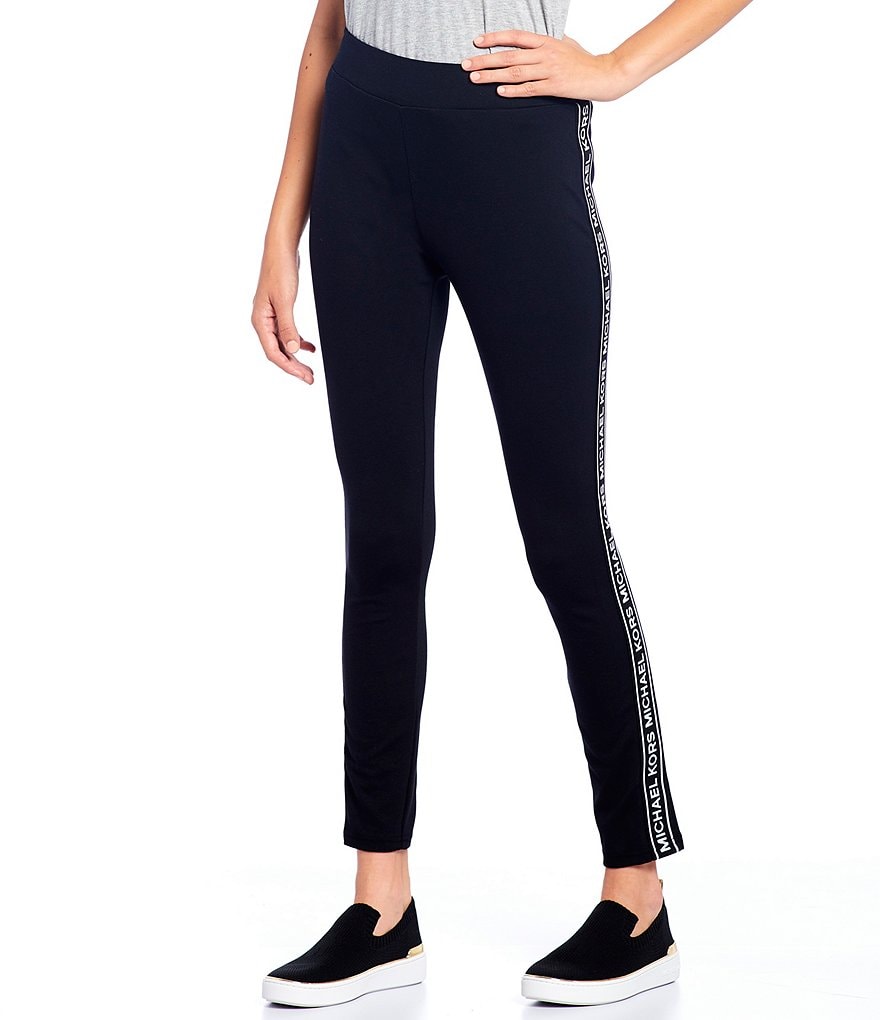 MICHAEL Michael Kors Ponte Knit Logo Tape Side-Seam Leggings