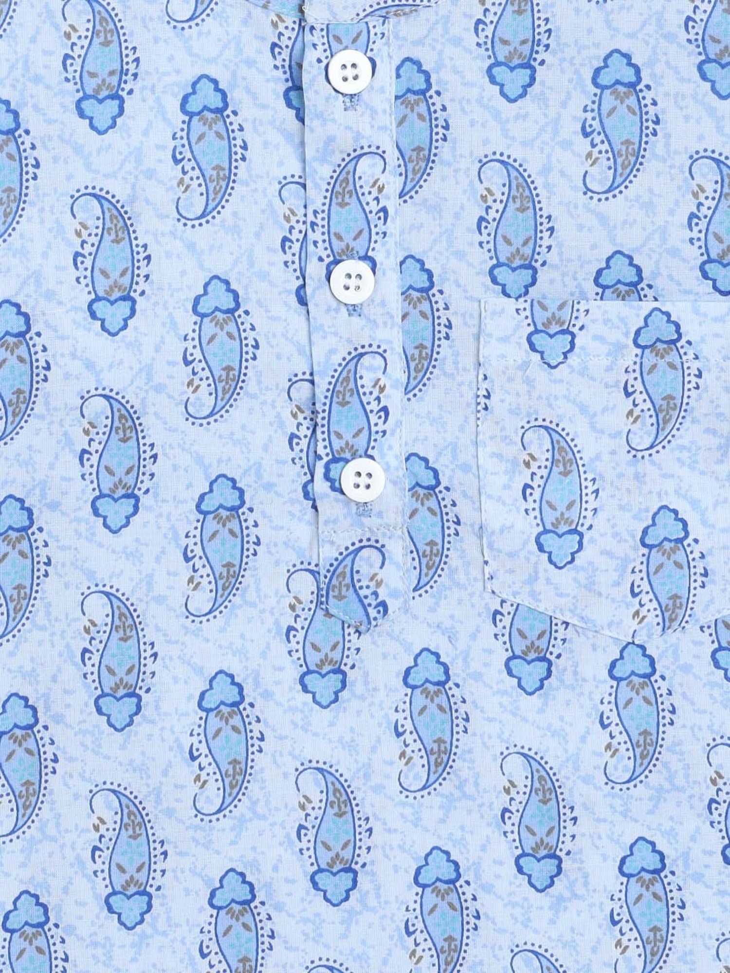 The Magic Wand Kids Blue & White Cotton Floral Print Full Sleeves Kurta Set