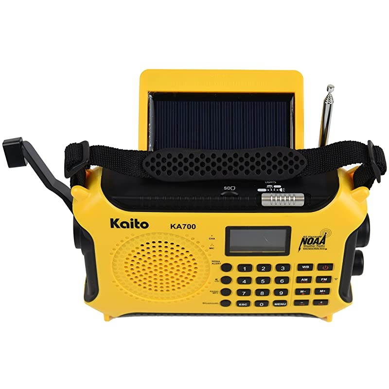 KA700 Bluetooth Emergency Hand Crank Dynamo Solar Powered AM FM Weather Band Radio with Recorder and MP3 Player Rugged Design for Hiking Camping Construction Sites EtcYellow