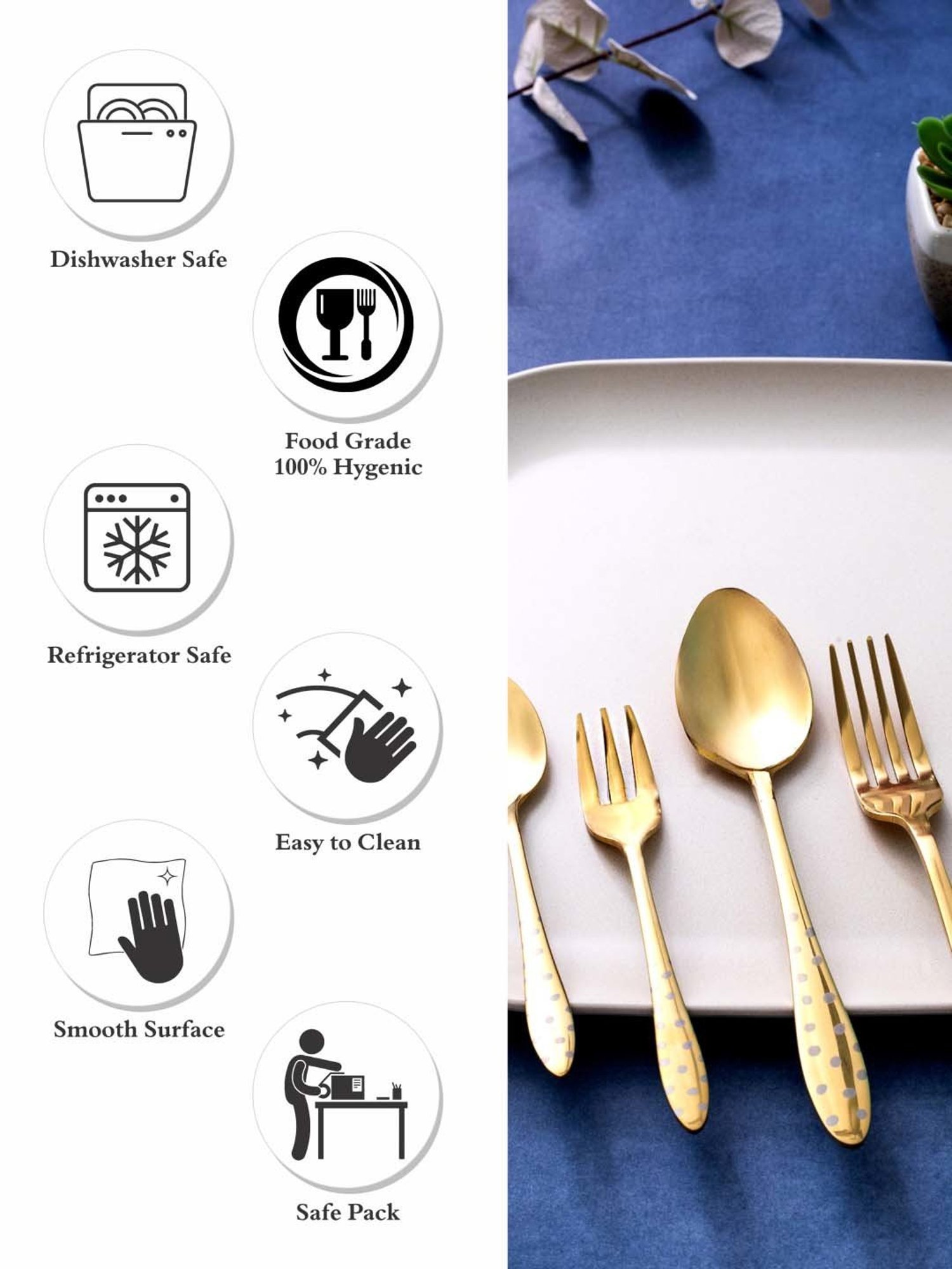 ROXX Golden Stainless Steel Celsia Cutlery Dinner Spoon With Gift Box - Set of 24