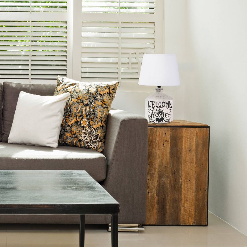 Welcome Home Rustic Ceramic Foyer Entryway Accent Table Lamp with Fabric Shade White - Simple Designs