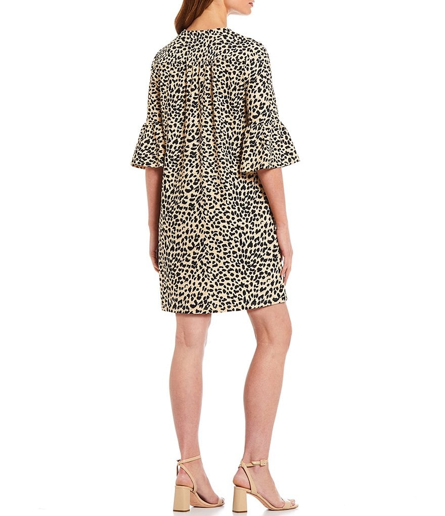 Jude Connally Kerry Cheetah Print Jude Cloth 3/4 Bell Sleeve Shift Dress