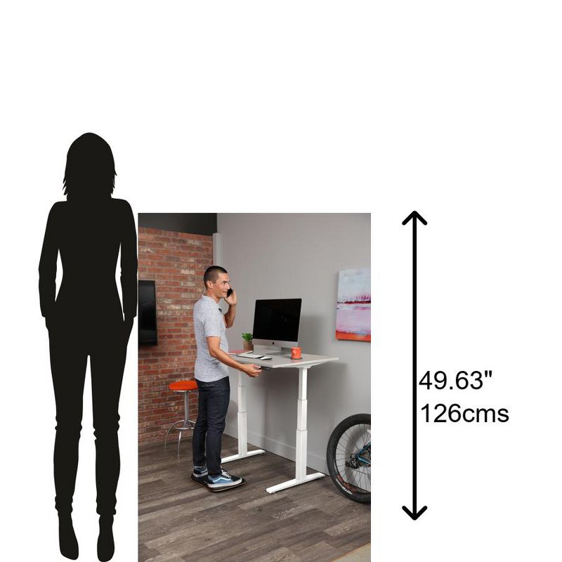 Howard Miller 84801CW28 48 In Adjustable Height Desk With Fashion Grey Classic Top And White Base