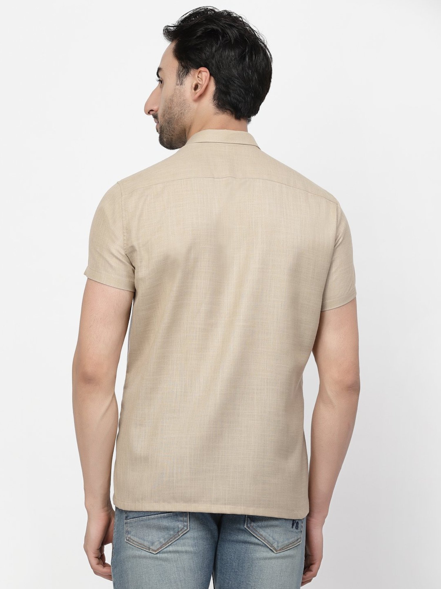 Lela Dark Beige & Blue Regular Fit Shirt