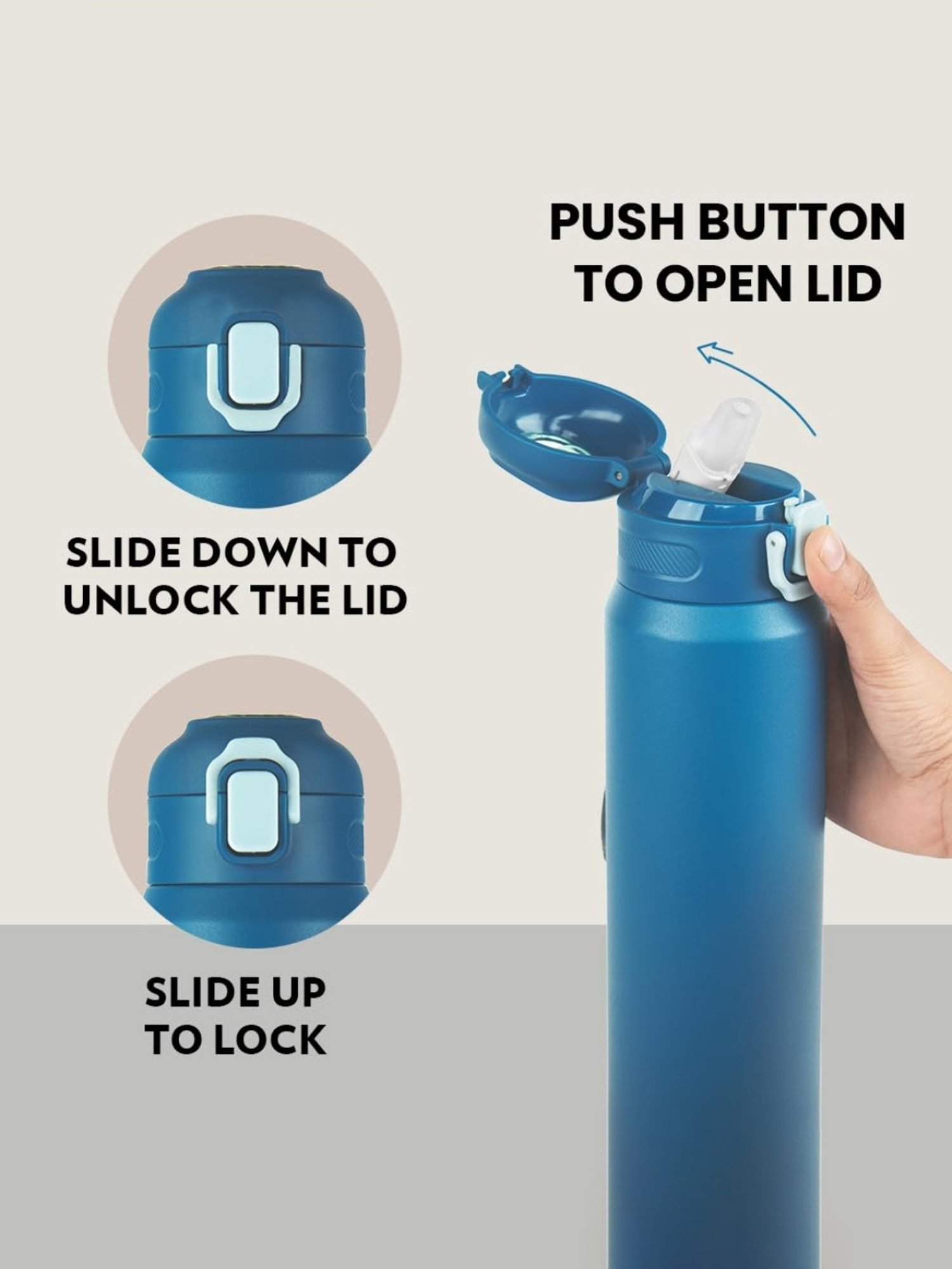 Borosil Blue Stainless Steel Double Wall Vaccum Insulated Water Bottles (800ml)