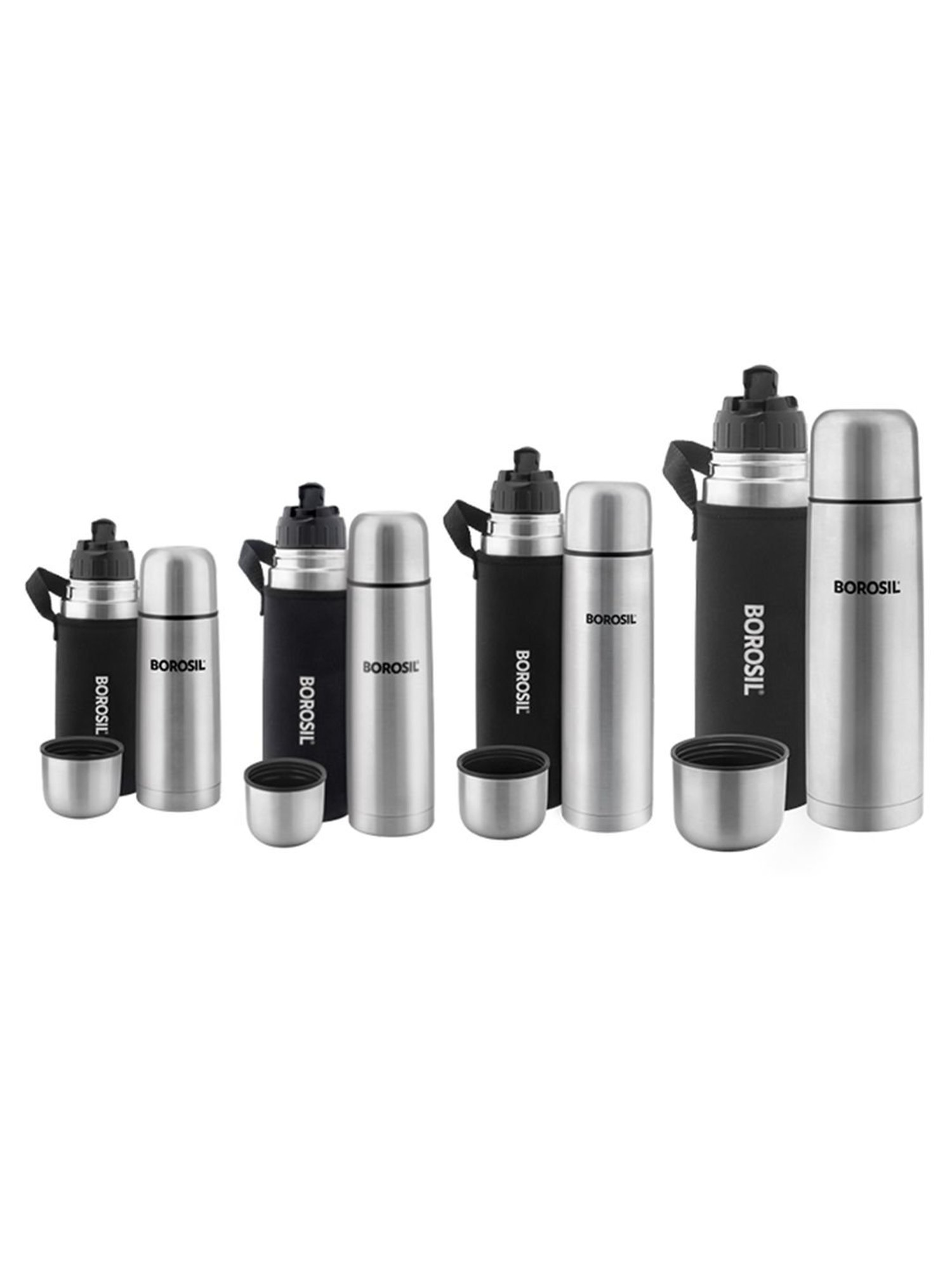 Borosil Silver Stainless Steel Hydra Thermo Vacuum Insulated Flask Water Bottle - 350 ml