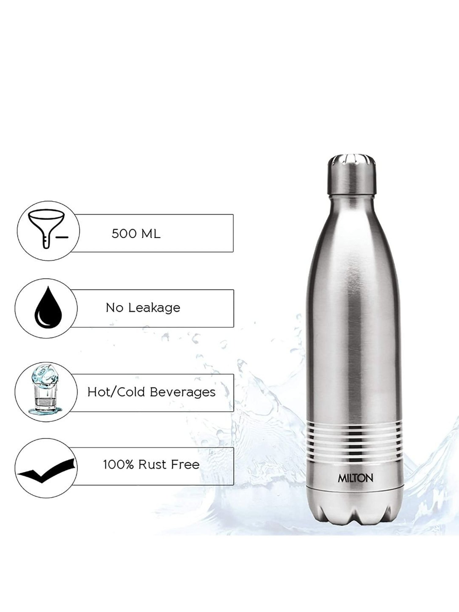 Milton Silver Stainless Steel Thermosteel Vaccum Insulated Hot & Cold Water Bottle (0.5 L)