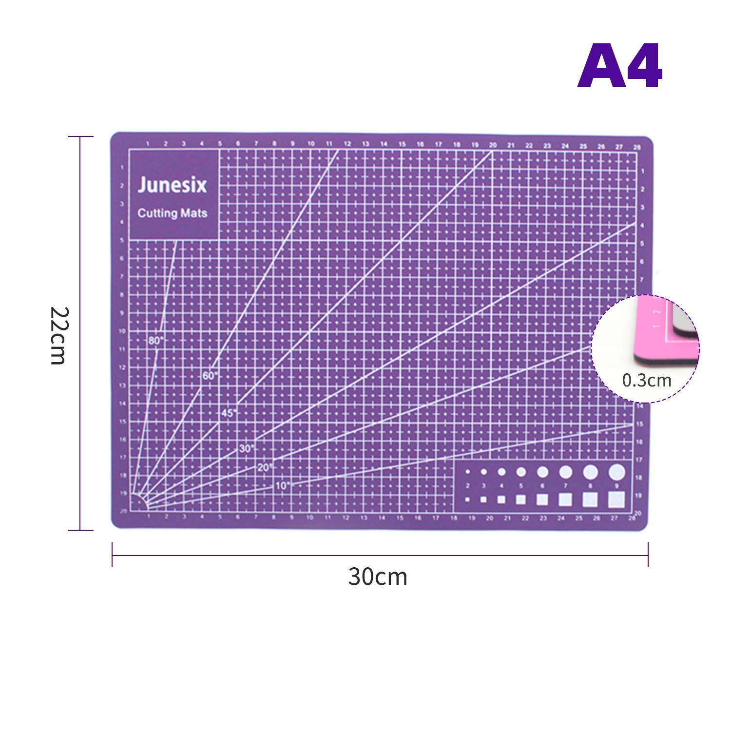 30 * 22cm Self Healing Cutting Mat Double-sided A4 Non-slip PVC Cutting Mat Board with Grid Lines Angles Design Art Supply for Scrapbooking Arts & Crafts Projects