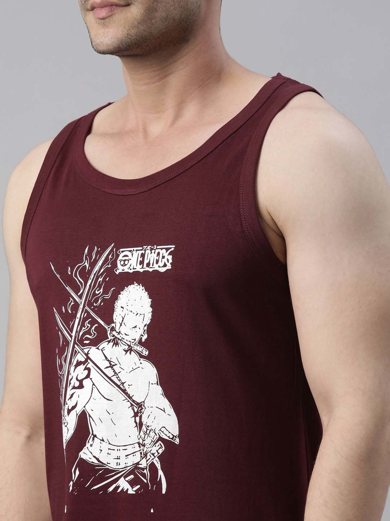 Bushirt Anime Maroon Printed Cotton Vest