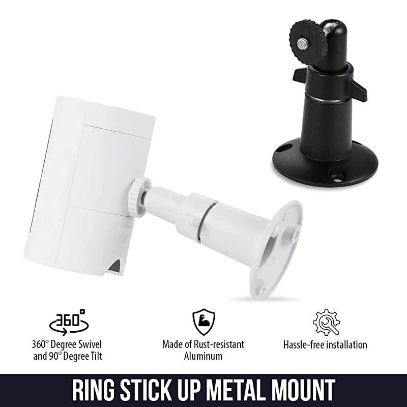 Adjustable Metal Mount with Universal Screw Compatible with Ring Stick Up Cam Battery and Ring Stick Up Cam Wired - Extra Flexibility for Your Ring Camera (2 Pack, White)