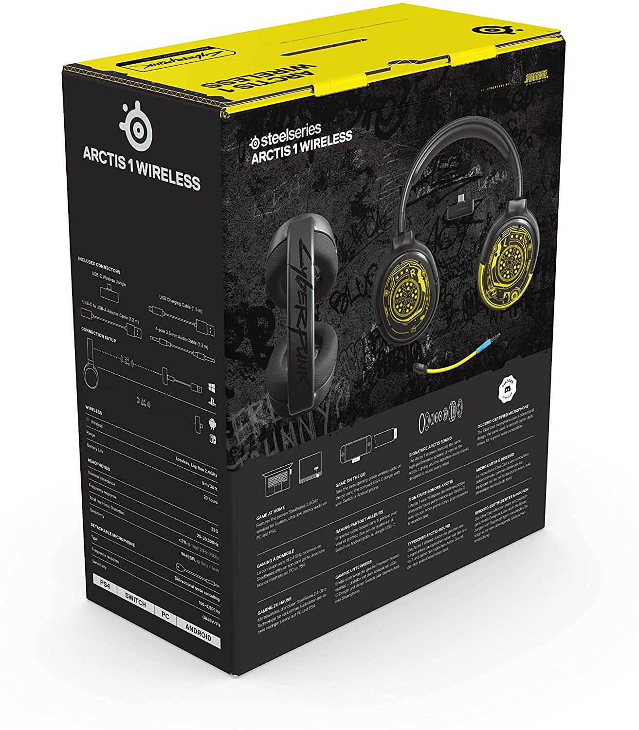 SteelSeries Arctis 1 Wireless Cyberpunk Limited Edition Gaming Headset - USB-C Wireless - Detachable ClearCast Microphone - Compatible with PC, PS4, Xbox, Nintendo Switch and Lite, Android - Netrunner