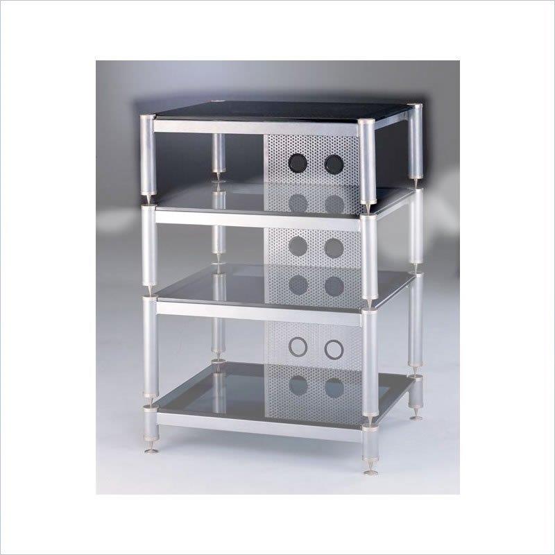 VTI Manufacturing BLG404SF-02 4 Silver Capspike Black Poles 1 Frosted Glass Shelf 7 in. Add On Shelf
