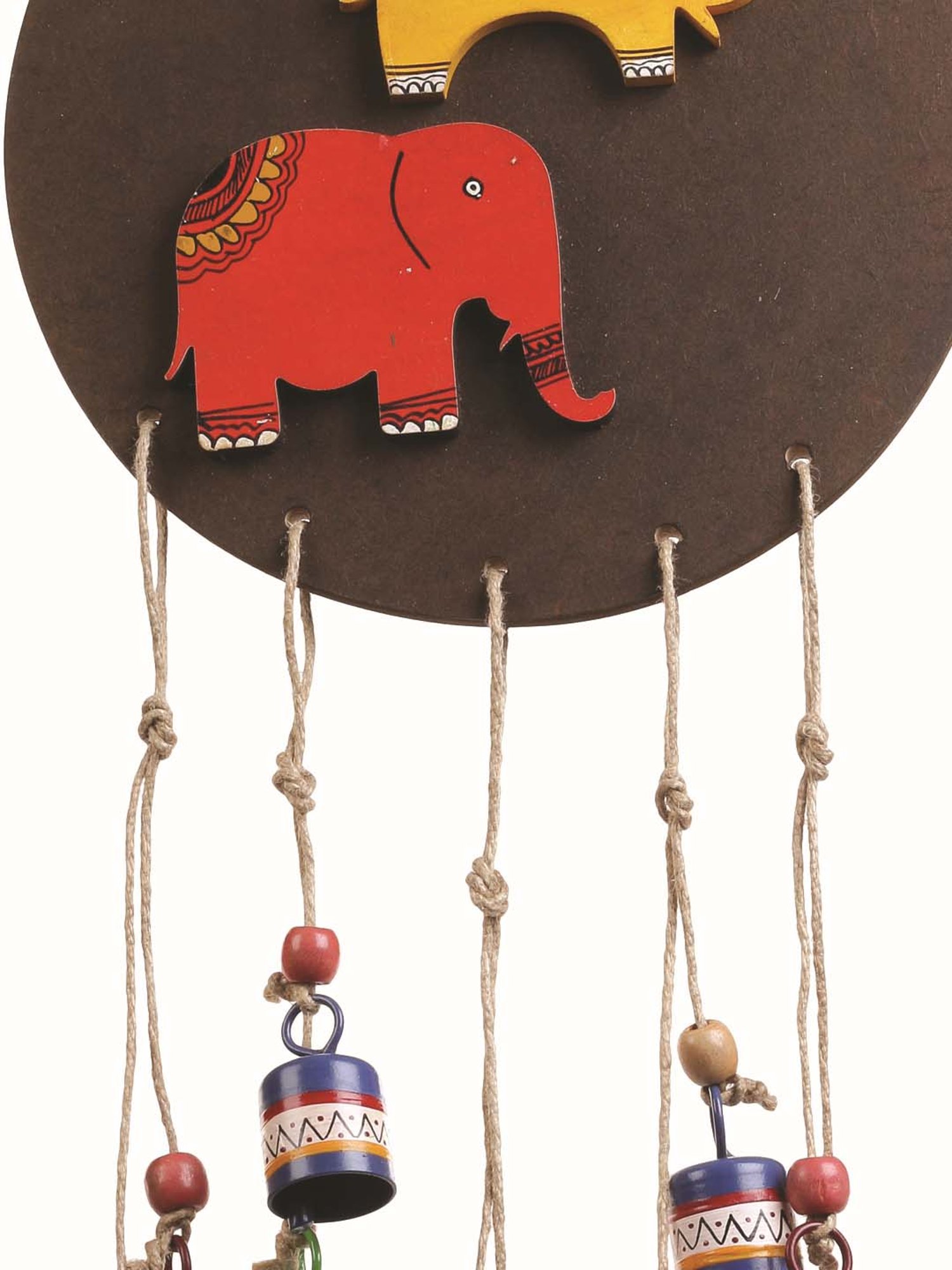 VarEesha Multicolor Wood Elephant on Circle Tinkle Bells Windchime - Set of 1