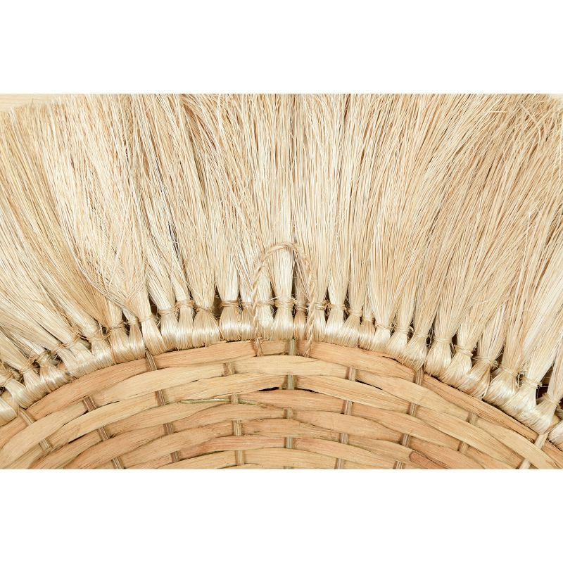 28" Round Handwoven Rattan and Abaca Wall Art with Fringe Brown - 3R Studios