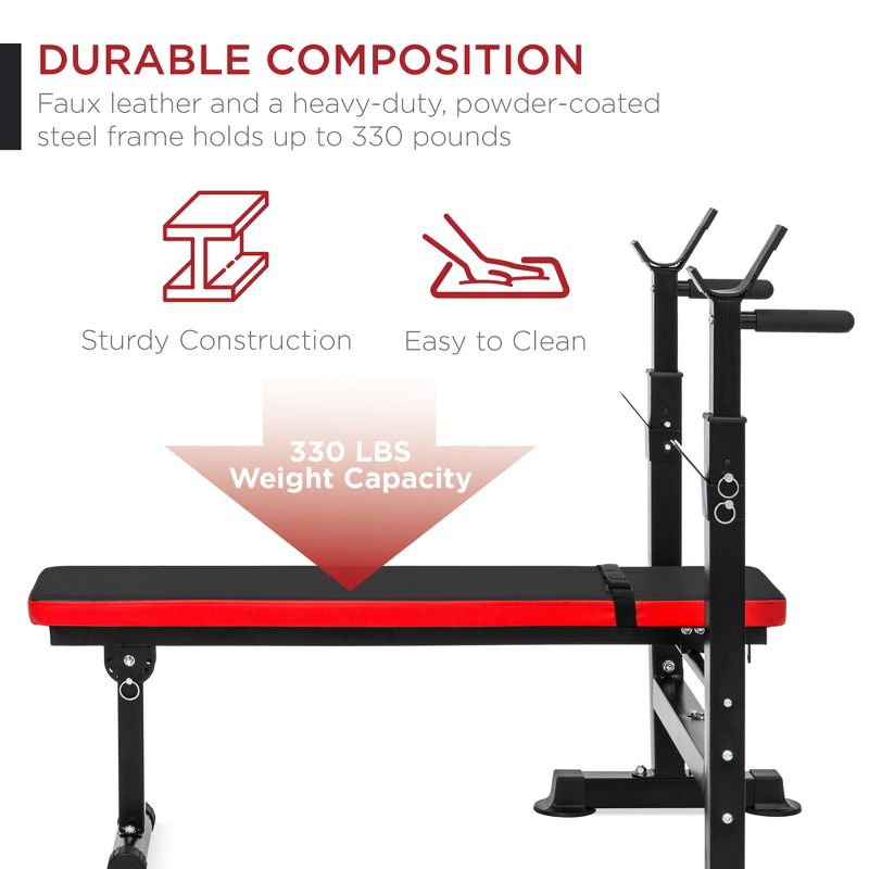 Best Choice Products Adjustable Folding Fitness Barbell Rack & Weight Bench for Home Gym, Strength Training - Black/Red