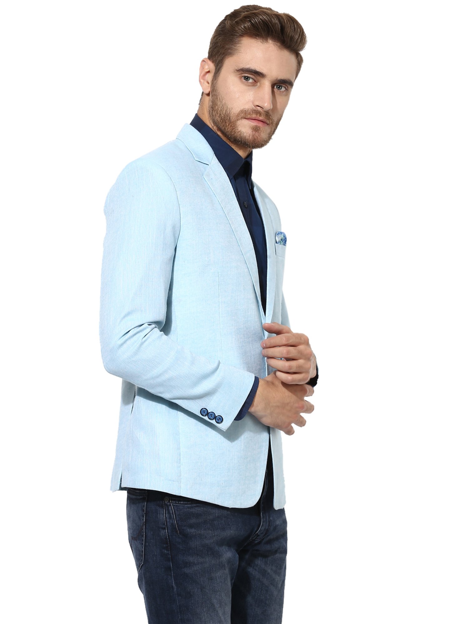 Hangup Plus Aqua Regular Fit Linen Blazer