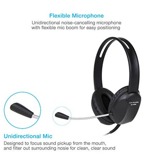 Cyber Acoustics 3.5mm Stereo Headset with Headphones and Noise Cancelling Microphone for Pcs, Tablets, and Cell Phones in The Office, Classroom or Home (AC-4000)