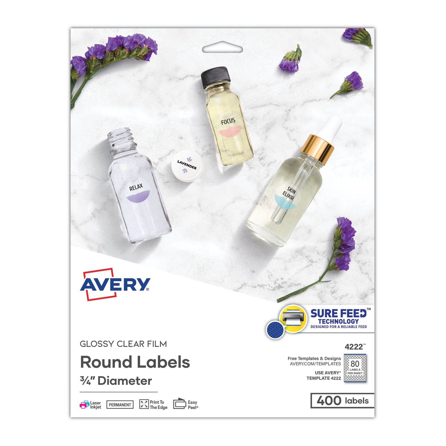 Avery Printable Self-Adhesive Permanent 3/4" Round ID Labels 3/4"dia. Clear 400