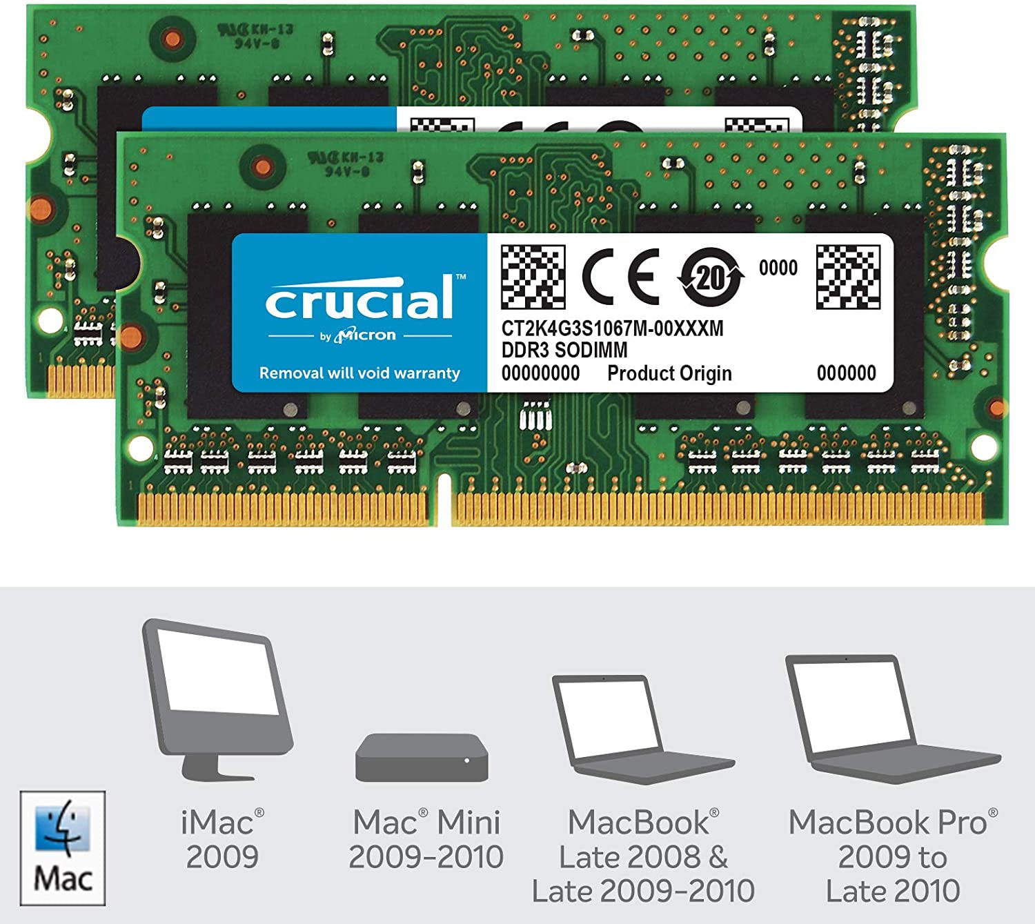 CT2K4G3S1067M Crucial-For-Mac 8GB(2*4GB) DDR3-1066 (PC3-8500) SODIMM &bull;1.5V &bull; 204-PIN &bull;1066MT/s &bull;CL-7 &bull;Non-ECC &bull;Unbuffered Notebook Memory