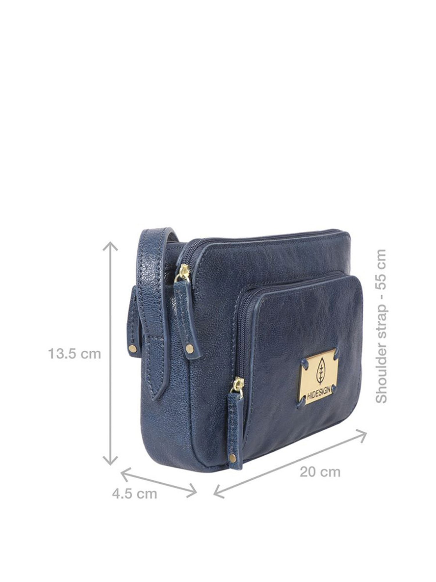 Hidesign EI Flourish W4 Blue Leather Solid Sling Handbag