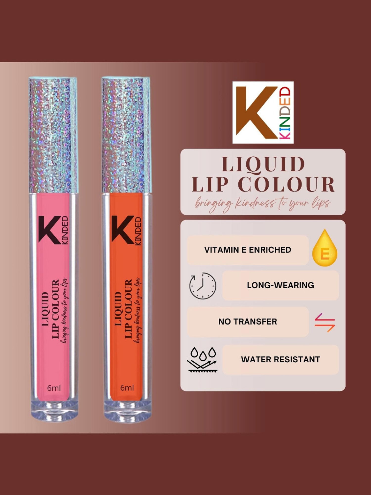 KINDED Liquid Lip Colour 01 Barbie Pink & 08 Sangria Orange Combo