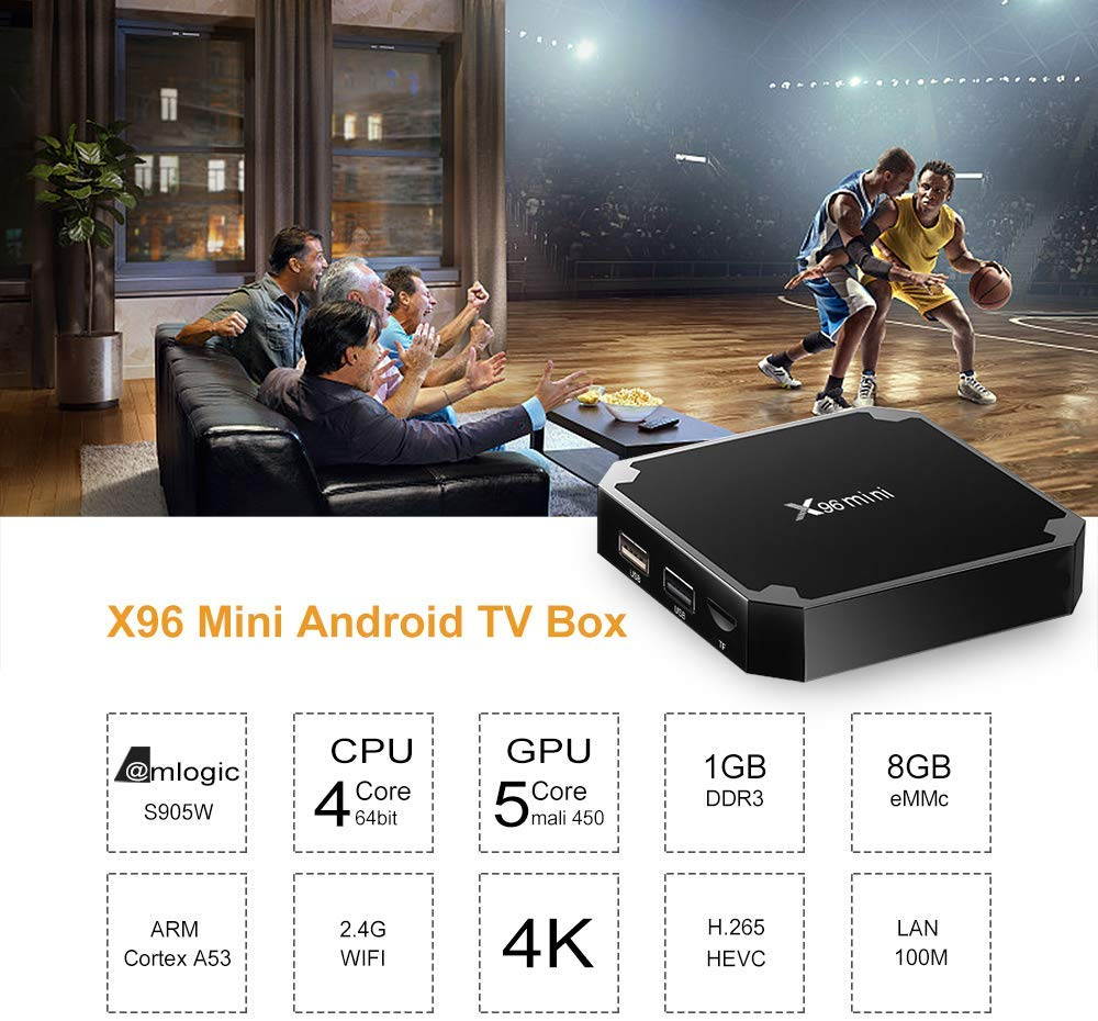 4K Set Top Box, Mini Android TV Box, X96 Mini Android TV Box - 1GB RAM+8GB ROM AMLOGIC S905W Quad-core Cortex-A53 with WiFi 2.4GHz / H.265 4K HD Smart Media Player