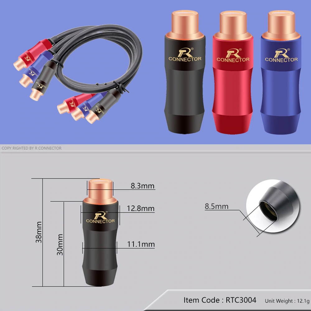 2Pcs/1Pair New arrival Gold Plated RCA Connector RCA female jack adapter Video/Audio Wire Connector Support 6mm Cable blue&red