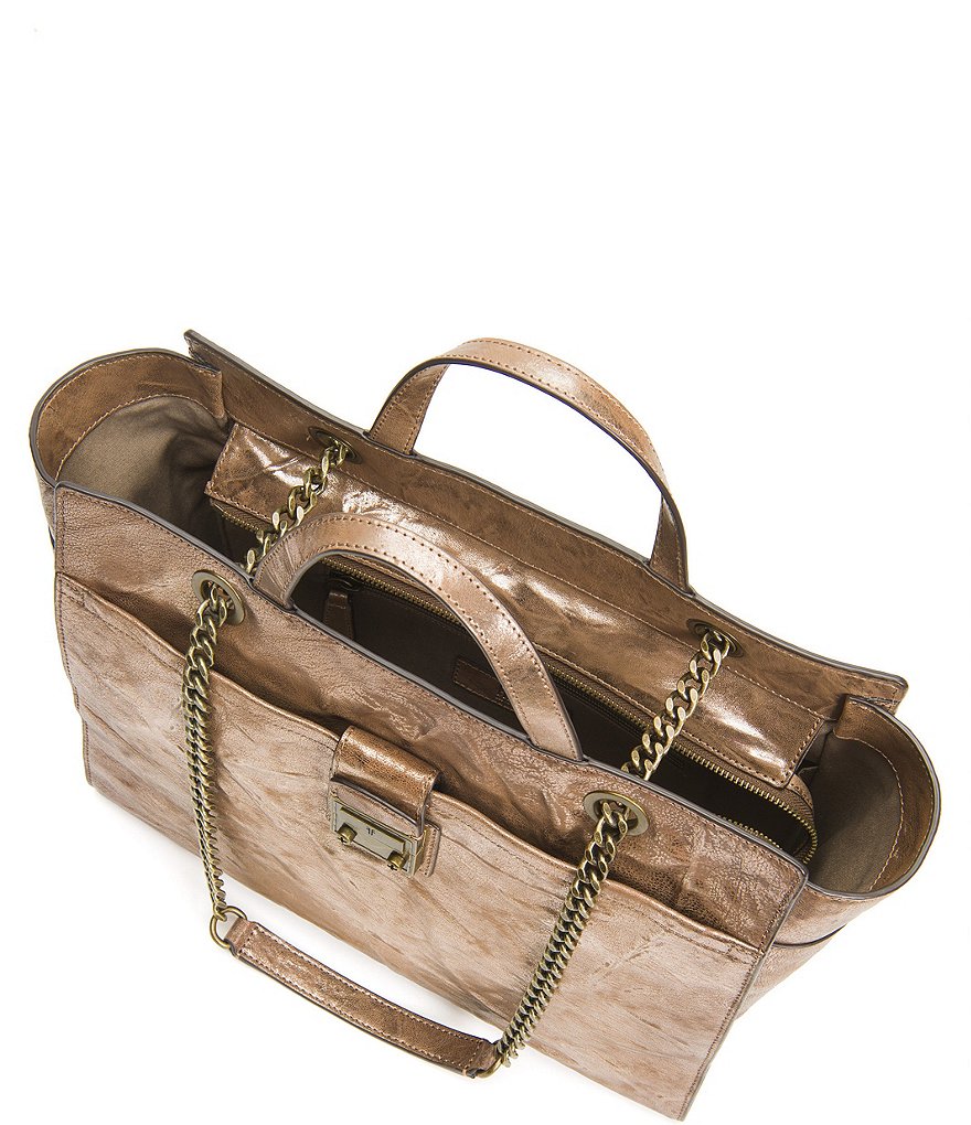Frye Ella Metallic Leather Top Zip Tote Bag