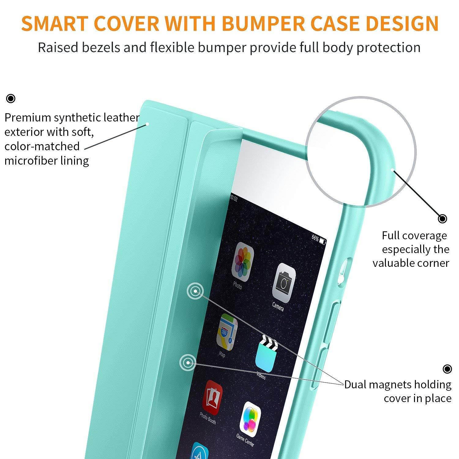 DTTO iPad Mini Case for iPad Mini 3/2 / 1, Ultra Slim Lightweight Smart Case Trifold Cover Stand with Flexible Soft TPU Back Cover for iPad Apple Mini, Mini 2, Mini 3 [Auto Sleep/Wake](Mint Green)