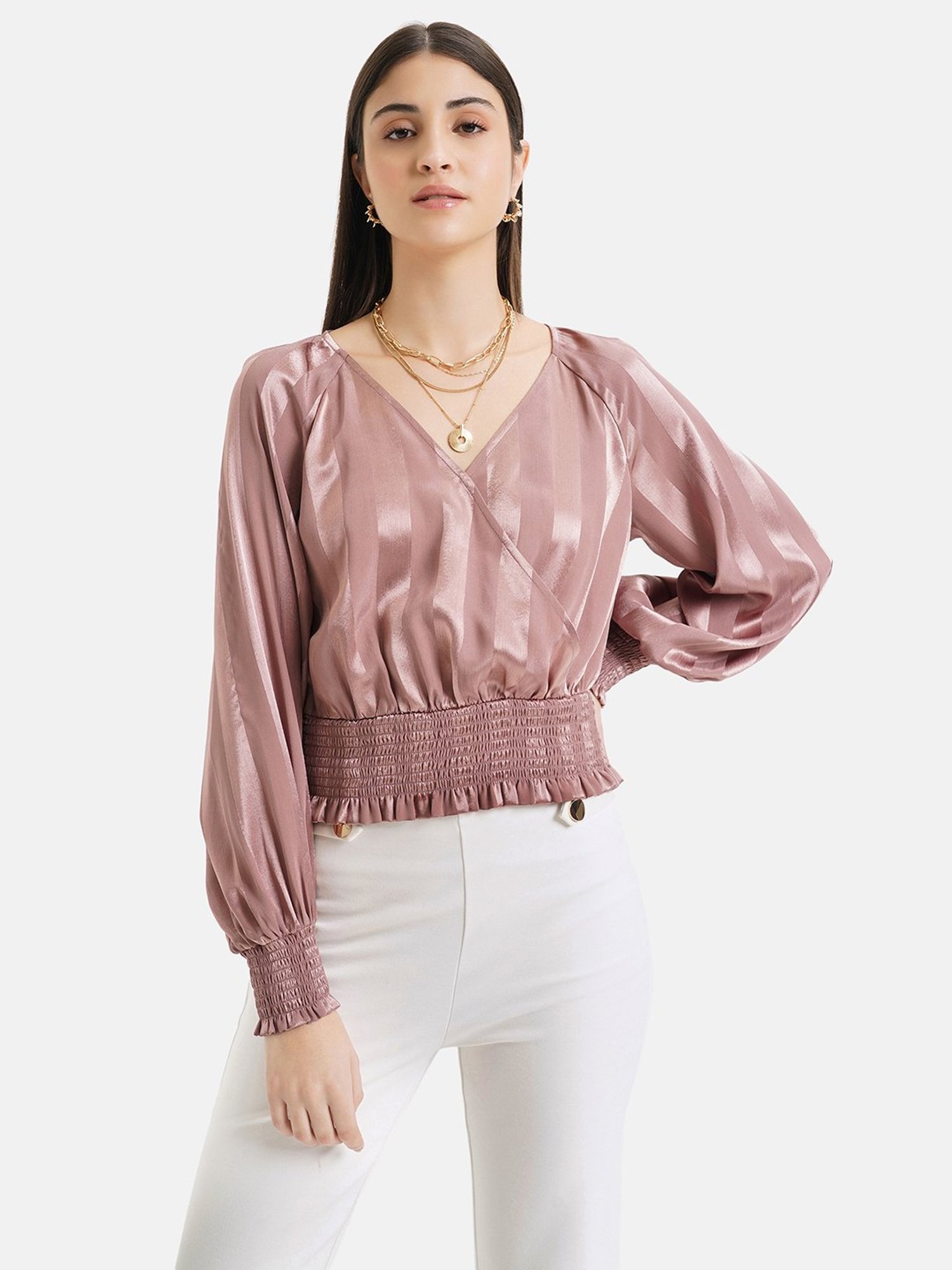 Kazo Pink Stripes Wrap Top