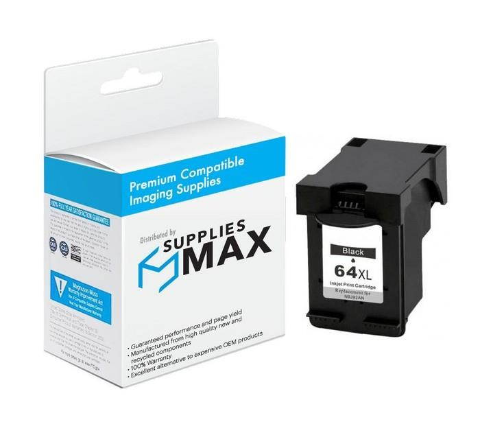 SuppliesMAX Replacement for HP Envy Photo 6220/6230/6255/7120/7130/7155/7800/7820/7830/7855/7864 Black High Yield Inkjet (600 Page Yield) (NO. 64XL) (N9J92AN)
