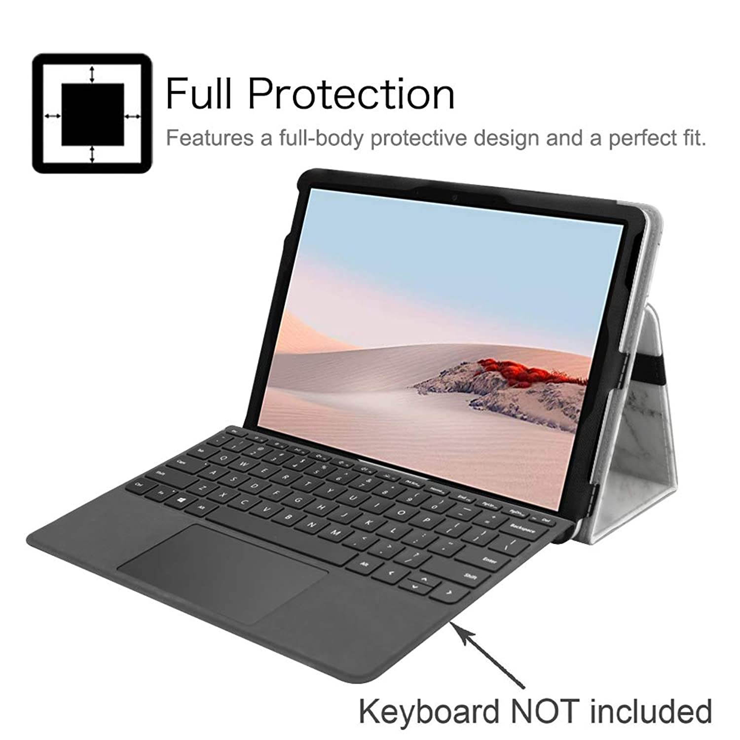 Fintie Protective Case for Microsoft Surface Go 2 (2020) / Surface Go (2018) 10 Inch Tablet - Premium Vegan Leather Folio Stand Cover with Stylus Holder, Compatible with Type Cover Keyboard (Marble)