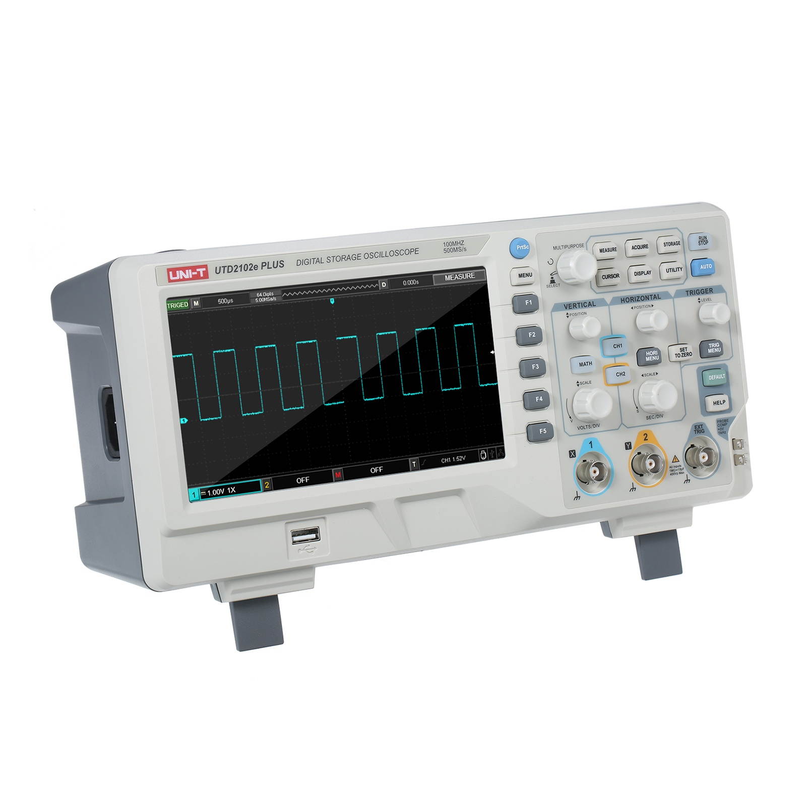 UNI-T 2-CH Digital Oscilloscope with 7-inch LCD Display Scopemeter with 100MHz Bandwidth 2 Channels 500MS/S Real Time Sample Rate 64kpts Depth Storage US Plug