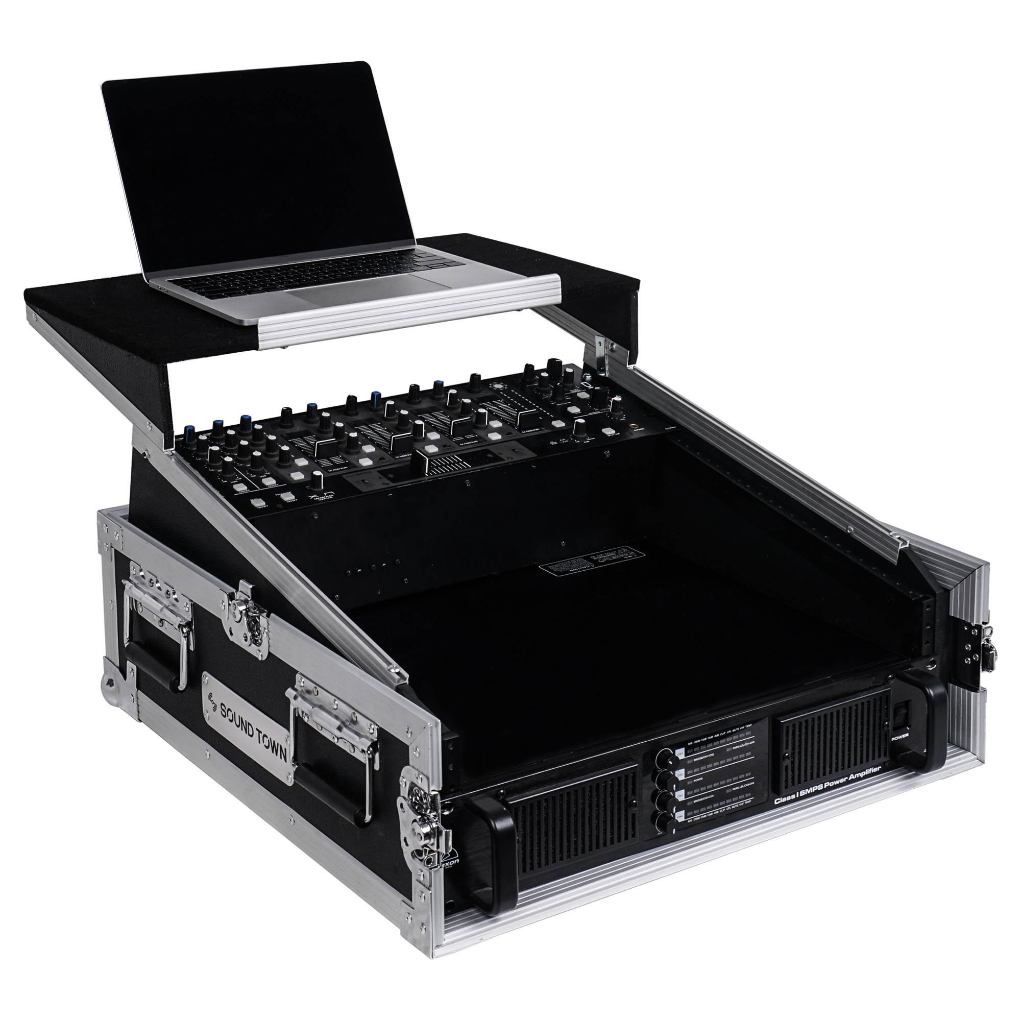 Sound Town 2U Glide Style Rack Case with 11U Slant Mixer Top, 20&rdquo; Rackable Depth and Laptop Platform (STMR-2ULT)