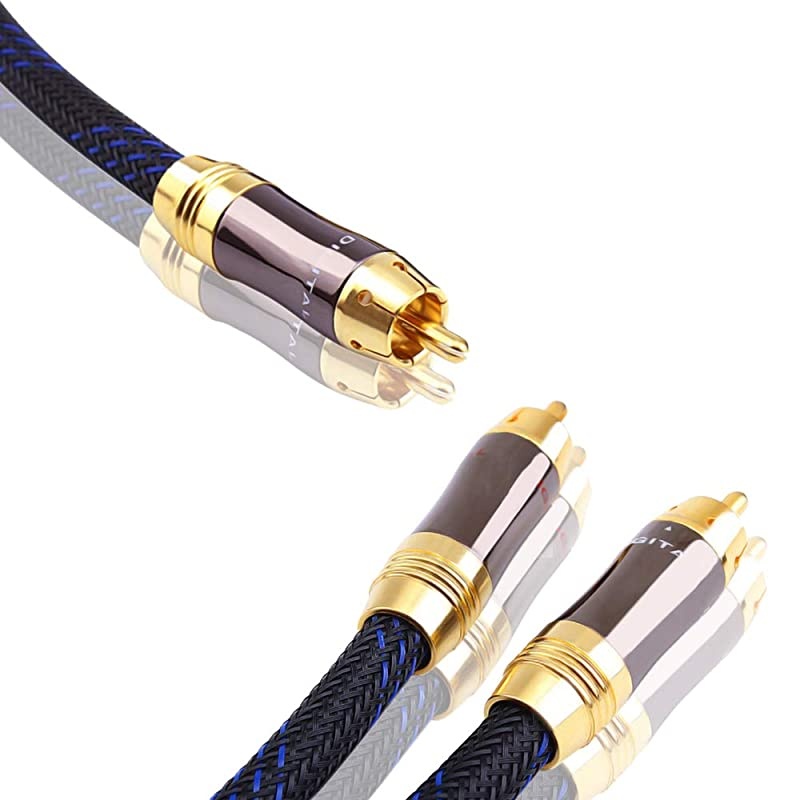 Dual Shielded OD 80mm 1 RCA Male to 2 RCA Male Audio Cable RCA YAdapter Subwoofer Cable 4 Feet