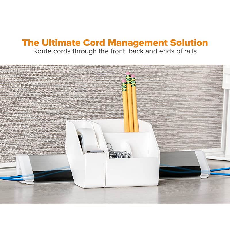 Konnect 5Piece Desktop Organizer Kit Includes Cable Management Rail Charging Phone Dock Tape Dispenser Sticky Notes Storage Bin White KTCKIT1WHITE