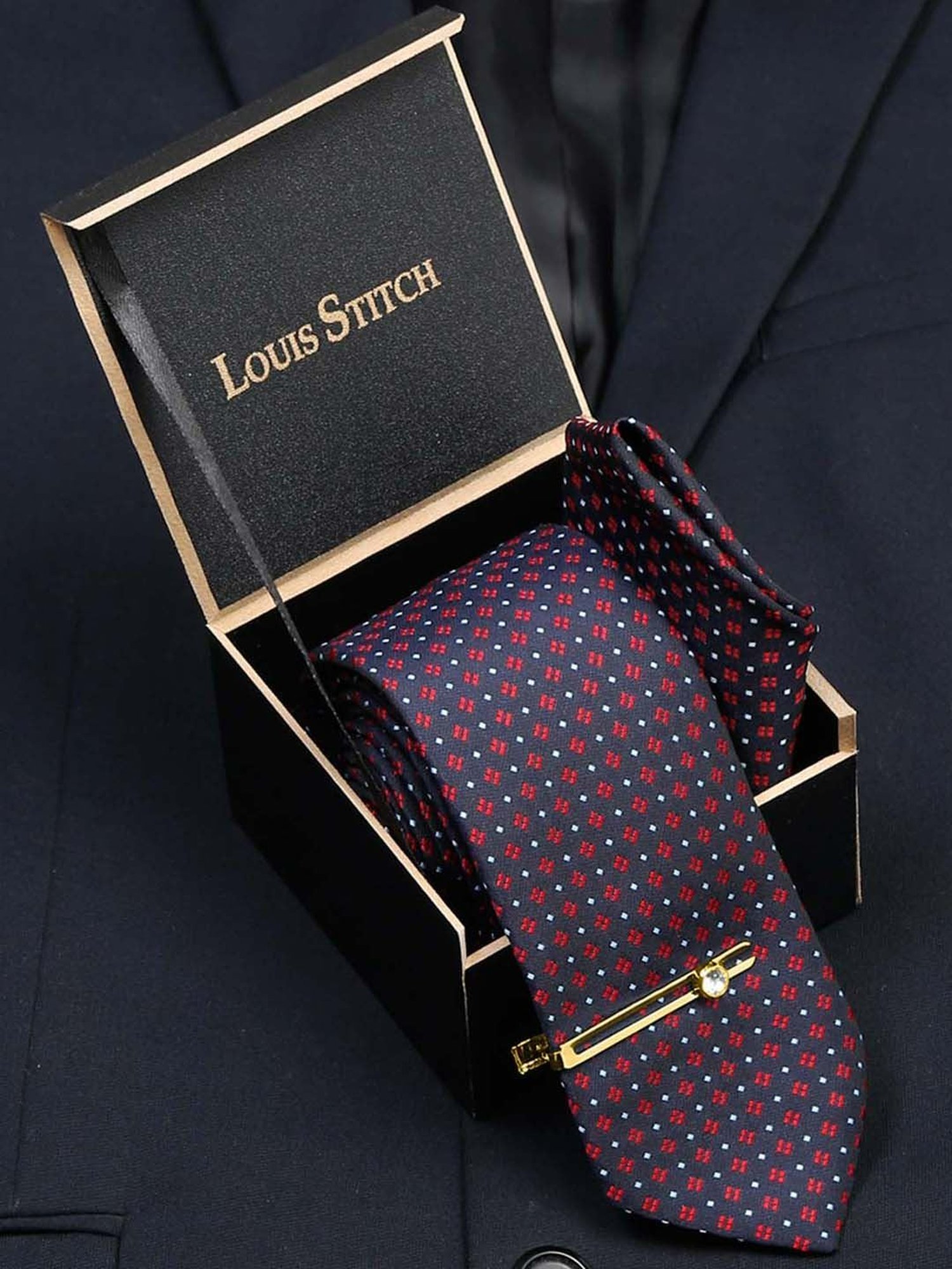 Louis Stitch Navy Embroidered Necktie Gift Set - Set of 3