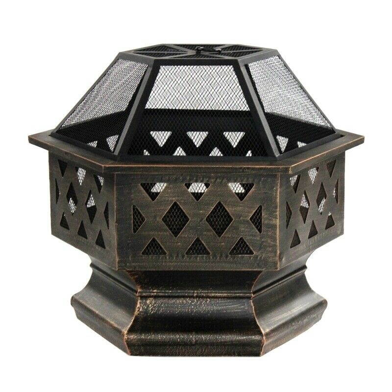 ALEKO Hex Shaped Steel Fire Pit Distressed Bronze 24 Inches Diameter