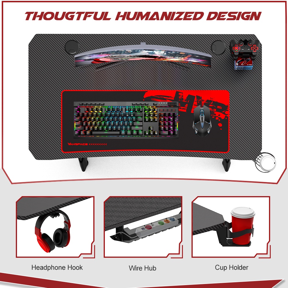 44IN Gaming Table Computer Desk Laptop PC Study Writing Table Office Ergonomic