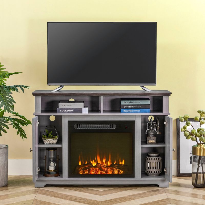 48" TV Stand For TVs up to 55" with Electric Fireplace Gray - Home Essentials