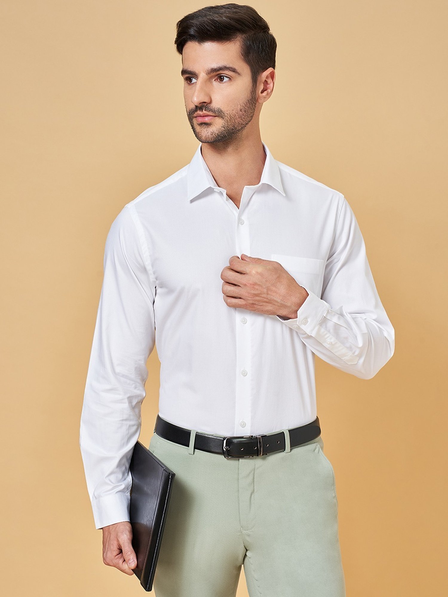 Peregrine by Pantaloons White Cotton Regular Fit Shirt