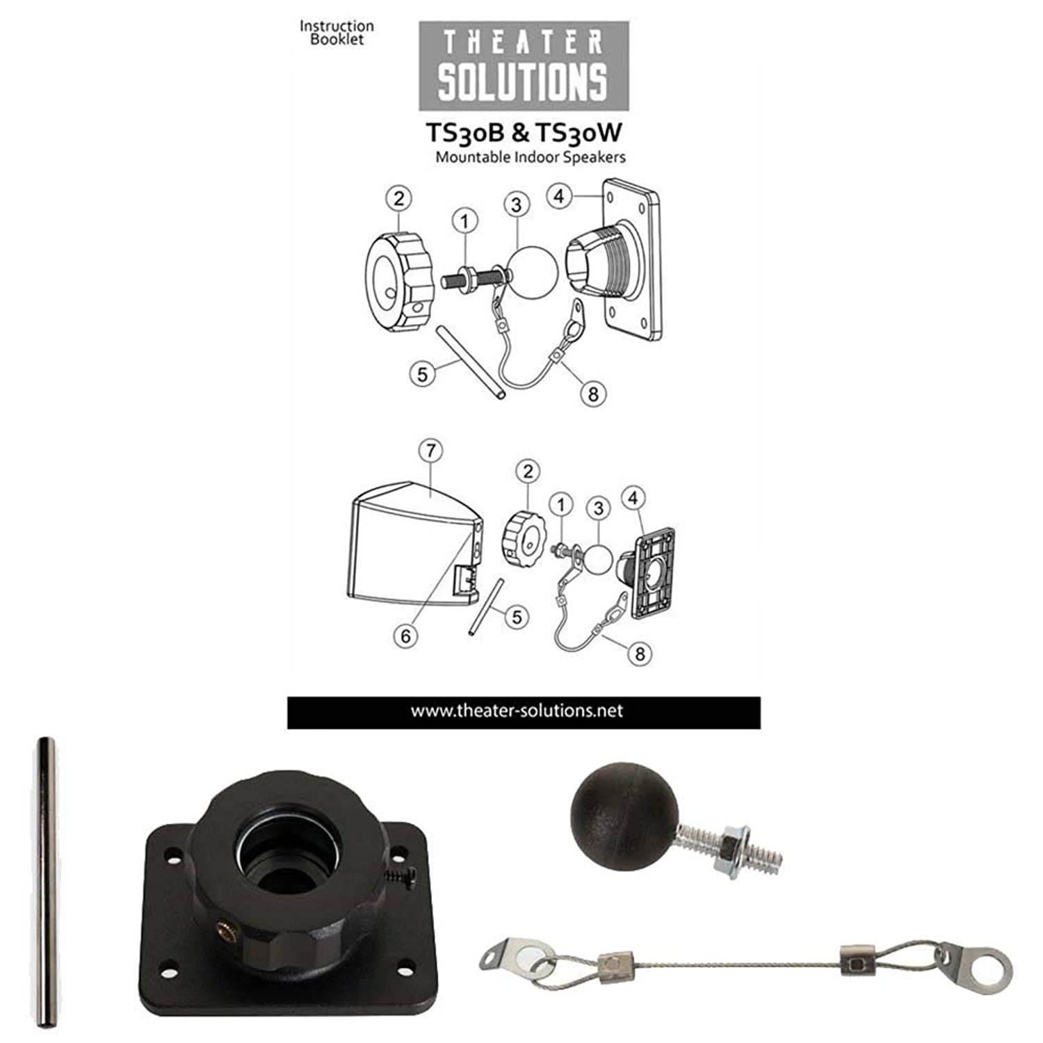 Theater Solutions TS30B Mountable Indoor Speakers Black Bookshelf Pair