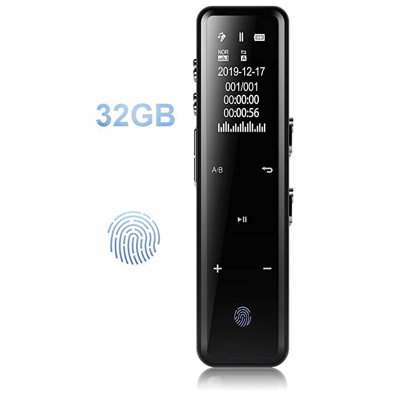 Recorder Digital Recorder 32G Touch Screen Activated Recorder for LecturesMeetingsClass 1536kbps Stereo HDAudio Recording Device with Dual Microphones Rechargeable Black