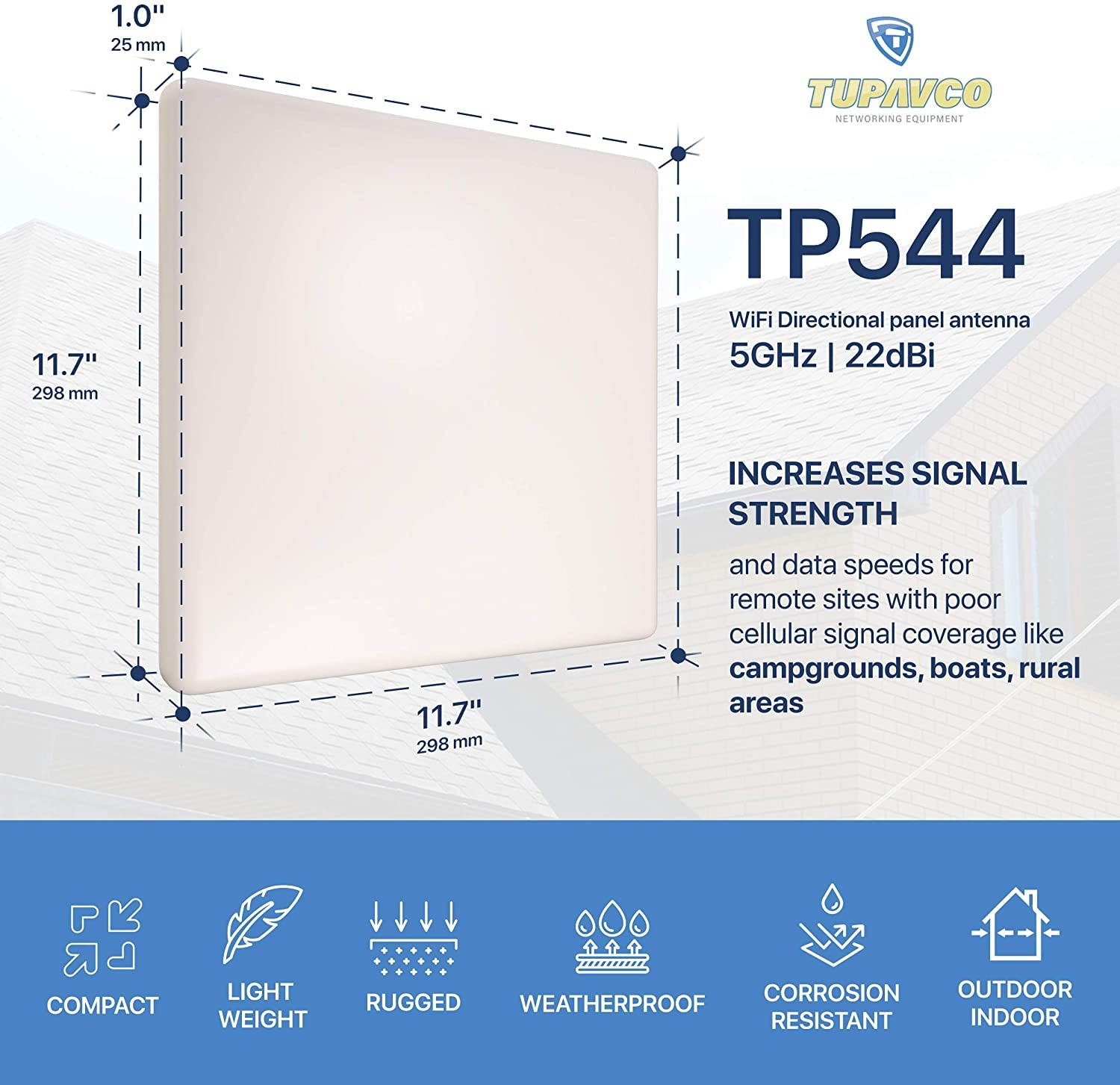 Tupavco TP544 WiFi Panel Antenna (5GHz) (22dBi) Outdoor Directional (4900-5850 MHz) Wireless Network Signal Booster (Pole Mast Mount) Weatherproof High-Gain Long Distance Range (N-Female Connector)