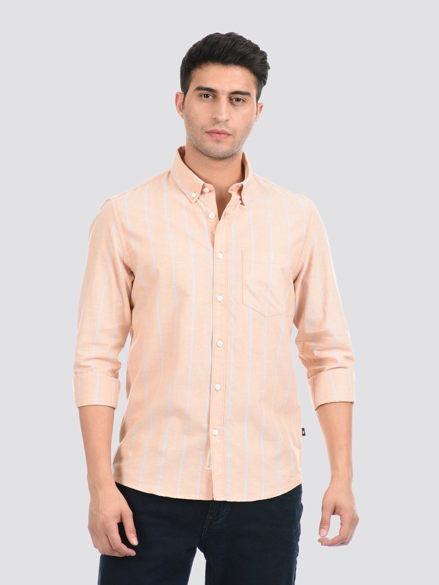 London Fog Orange Regular Fit Striped Shirt