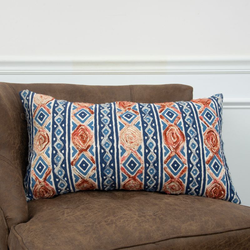 Oversize Geometric Decorative Filled Lumbar Throw Pillow Indigo - Rizzy Home
