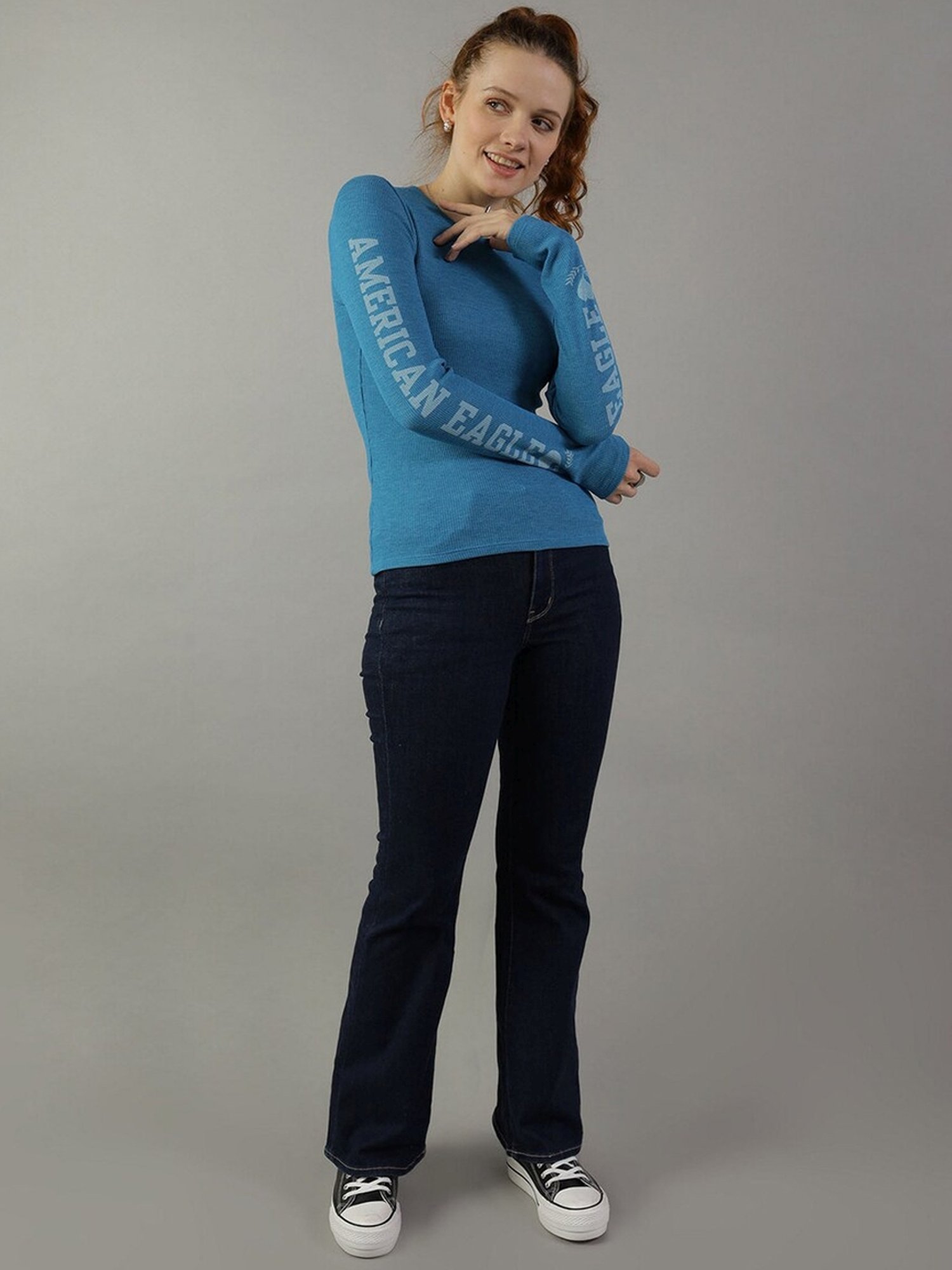 American Eagle Outfitters Blue Printed T-Shirt