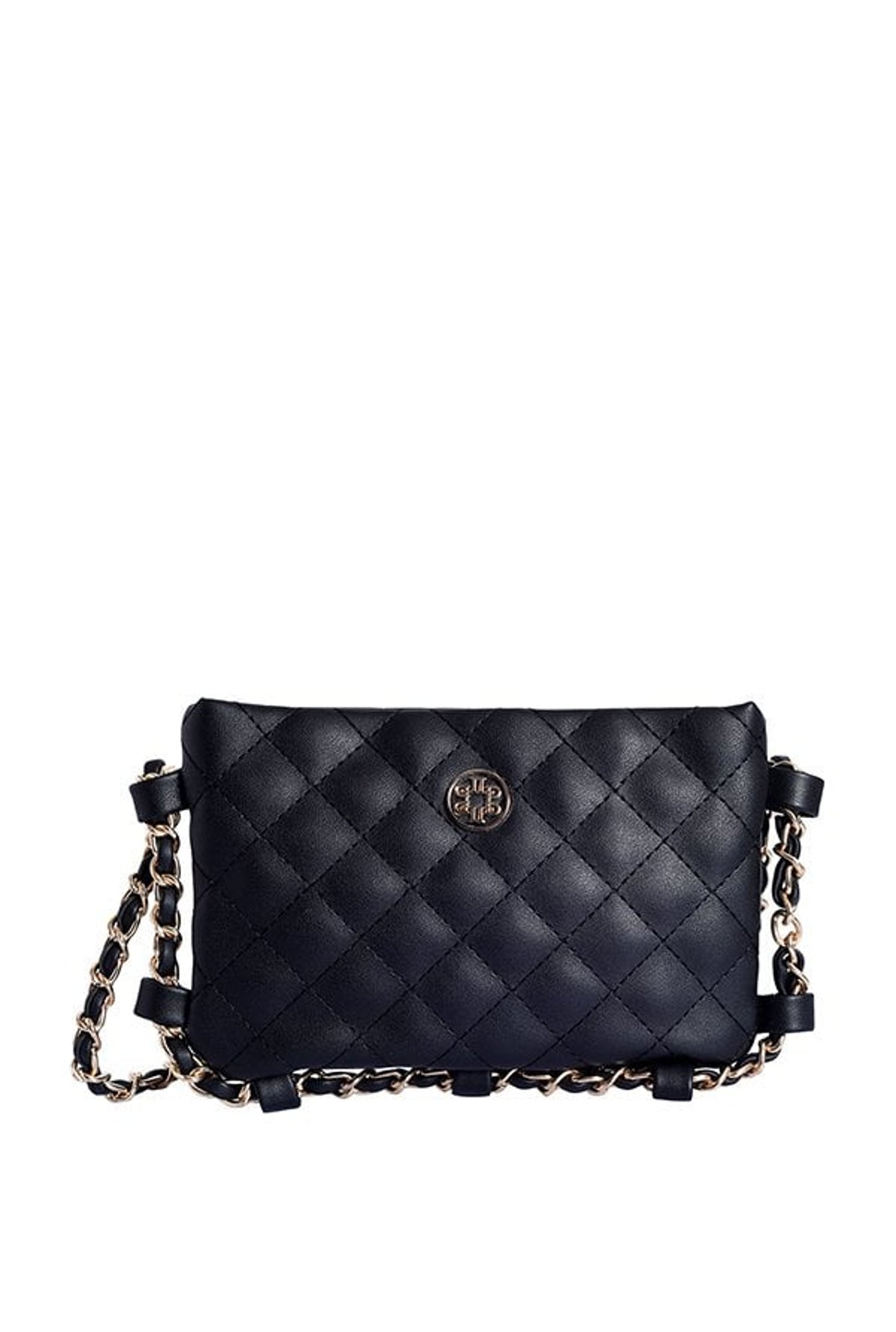 Lino Perros Black Textured Quilted Sling Bag